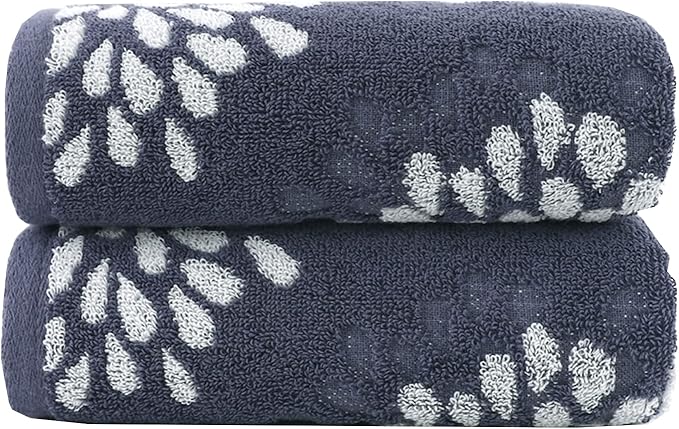 Pidada Hand Towels Set of 2 Hydrangea Floral Pattern 100% Cotton Absorbent Soft