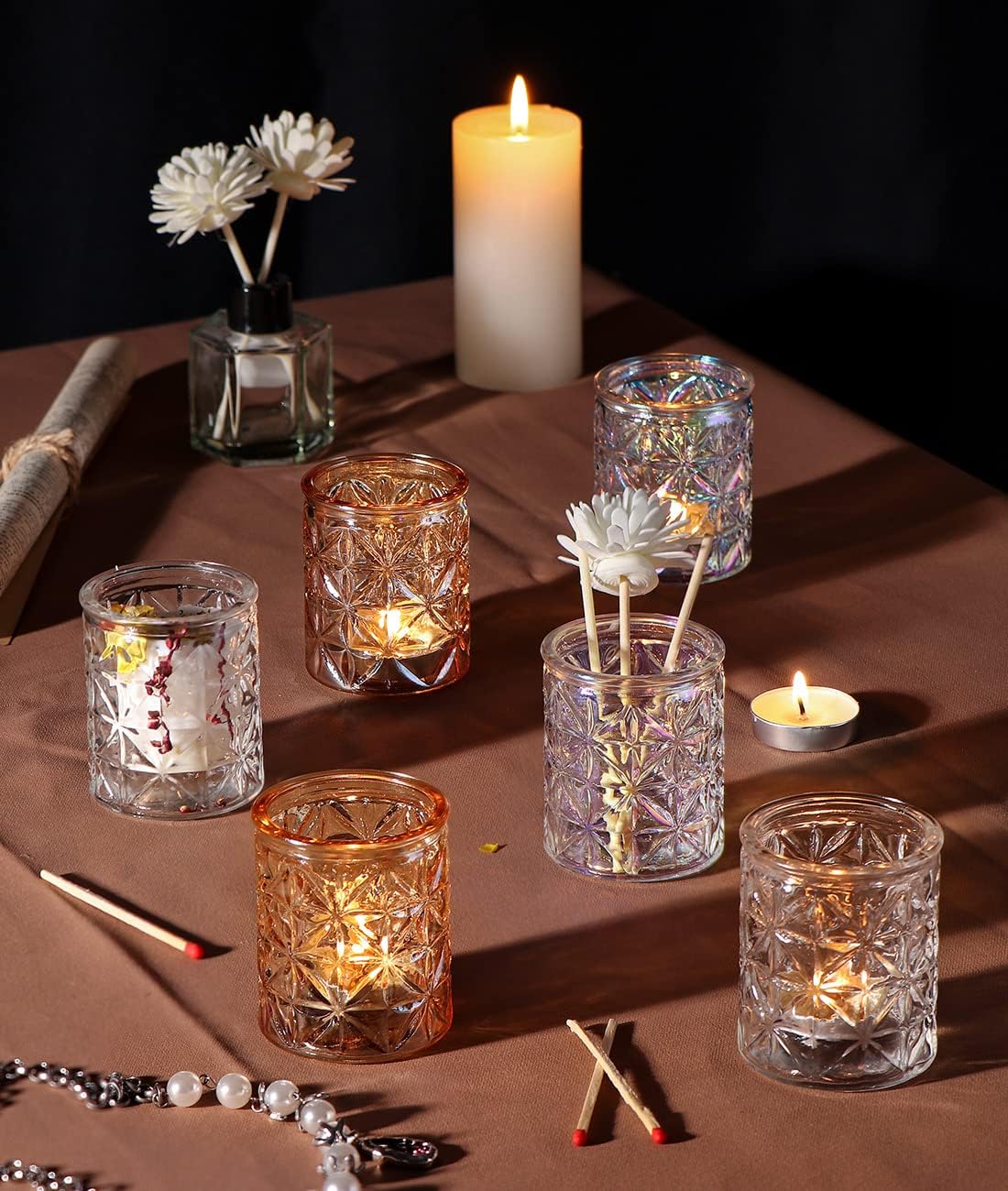 Gold Votive Candle Holders Set of 12, Tea Lights Candle Holders Glass for Wedding Table Centerpieces, Gold Candle Holder for Christmas Party Diwali Centerpieces for Table, Home Party Supplies