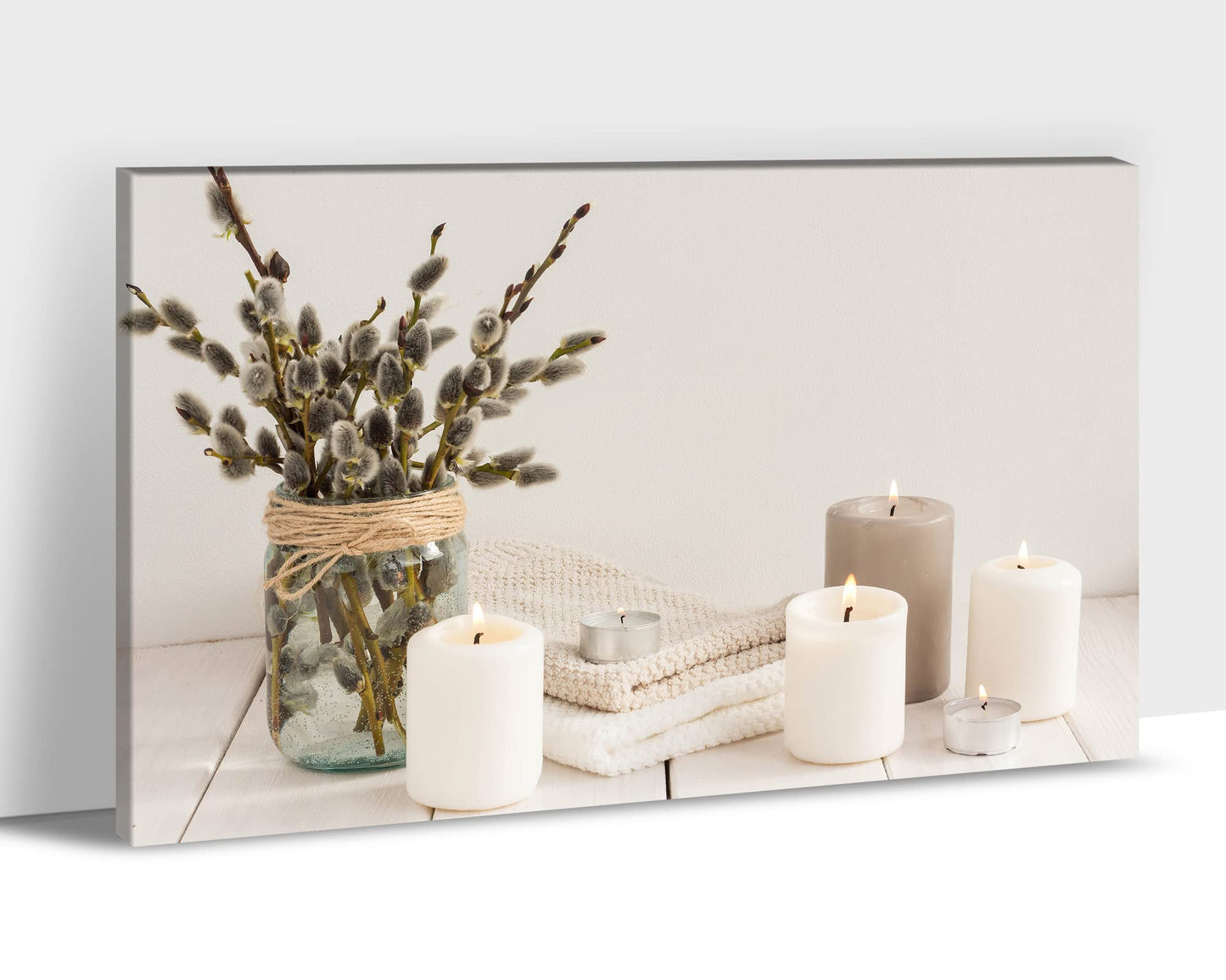 Zen Wall Art Decor - Modern Bathroom & Relaxing Canvas Wall Art for Spa, Home & Office - White Candle & Plant Art Prints - 12x18 Inches