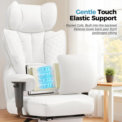 COMHOMA Desk Office Chair Big and Tall Office Chairs Ergonomic Gaming Chairs with Wide Seat Leather High Back Chair with Foot Rest Adjustable Armrests Pocket Spring Lumbar Support