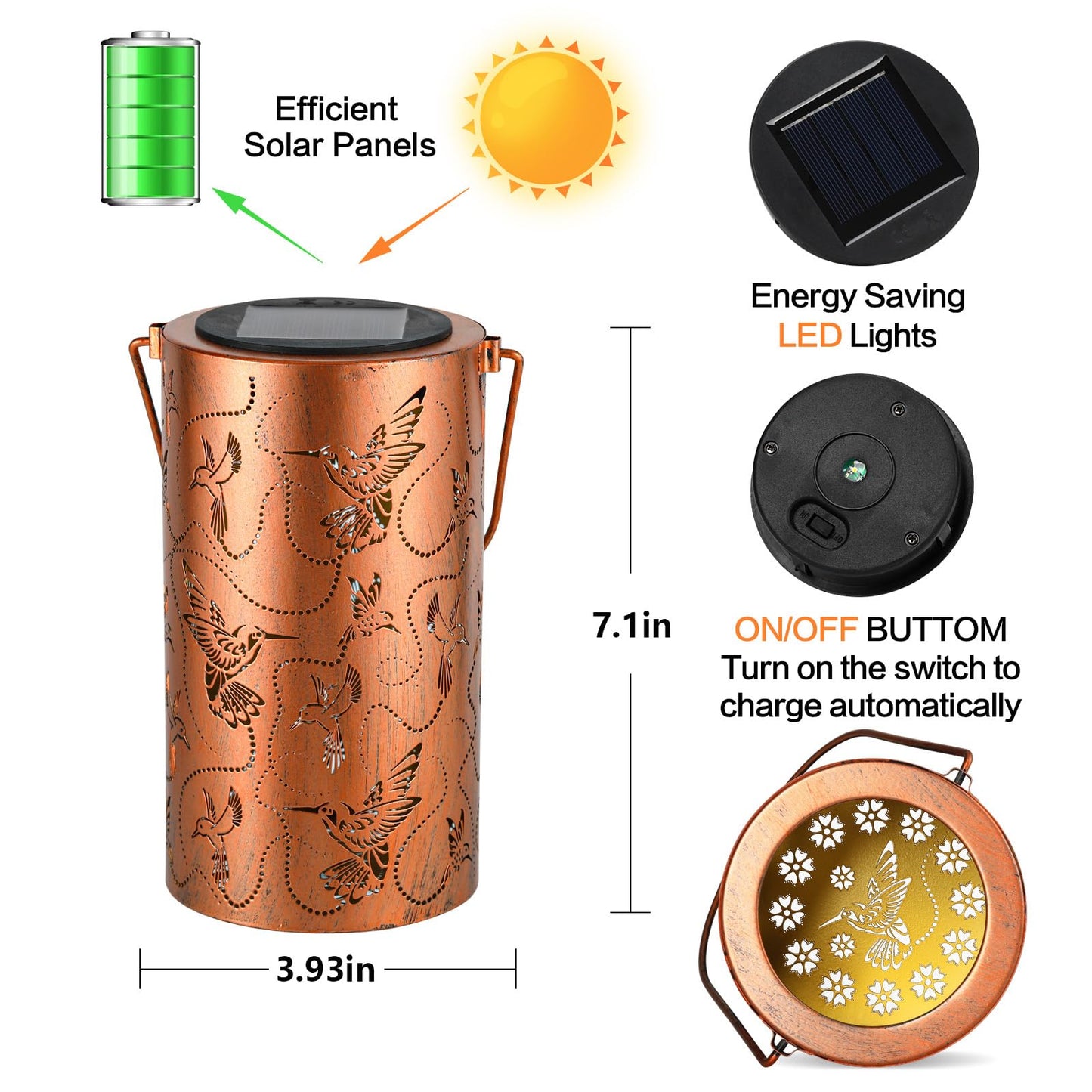 Solar Lanterns Outdoor Hanging Hummingbird Decor Lantern,Waterproof Hollow Out Metal Decorative Garden Light,Graceful Decoration for Patio,Yard,Landscape,Walkway,Festival