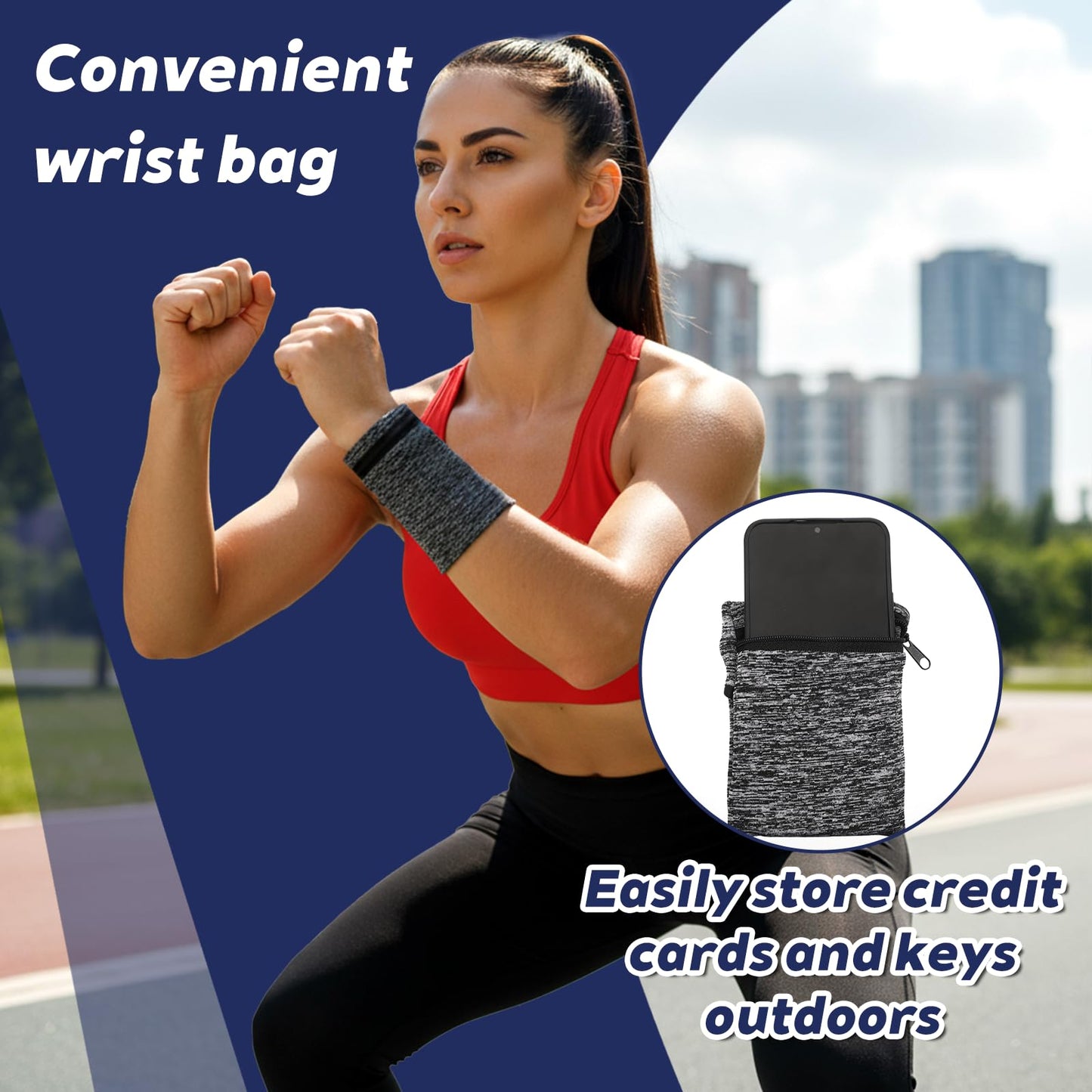 Yuanan 6 PCS Wrist Wallet, Wrist Wallet for Men Wearable Elastic Wristband with Zippered Pocket Light Running Wristbands for Storing Items During Sports, Travel and Outdoor Activities-2 Styles