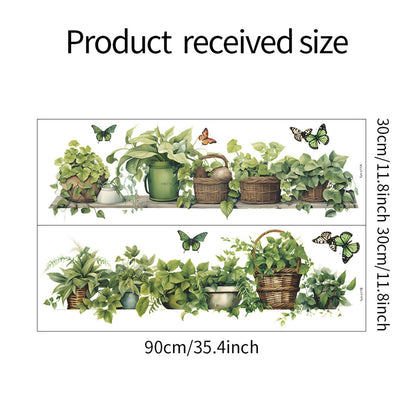 Green Plant Wall Decals 3D Bonsai Tropical Plant Betterfly Wall Sticker Creative Vinyl Peel and Stick Removable Wall Art Decor for Living Room Bedroom Home Office
