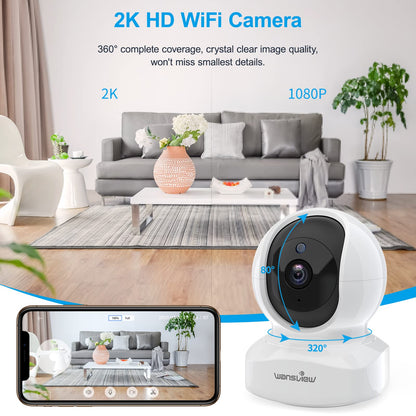 wansview Security Indoor Pet Camera, 2K Dog Camera with APP, WiFi CCTV Camera House Security for Baby Monitor, Real-time Alert 2-Way Audio Night Vision Pan/Tilt, TF Card Storage, Works with Alexa Q5
