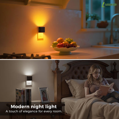 L LOHAS LED Night Lights Plug into Wall,[2-Pack] Plug in Night Light with Dusk to Dawn Sensor,Brightness Adjustable,3000K Warm White,Dimmable Nightlight for Adults Bathroom Hallway Kitchen
