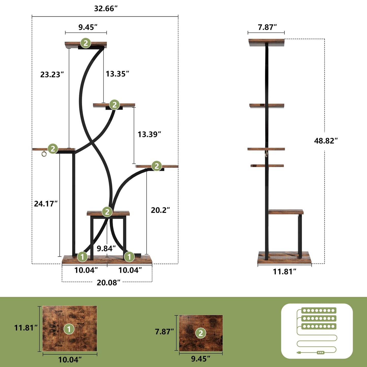 Plant Stand Indoor with Grow Lights, 6 Tiered Indoor Plant Shelf, 48'' Corner Plant Stands for Indoor Plants, Lighted S-Shaped Plant Rack, Tall Flower Holder Display for Living Room, Home (Black)