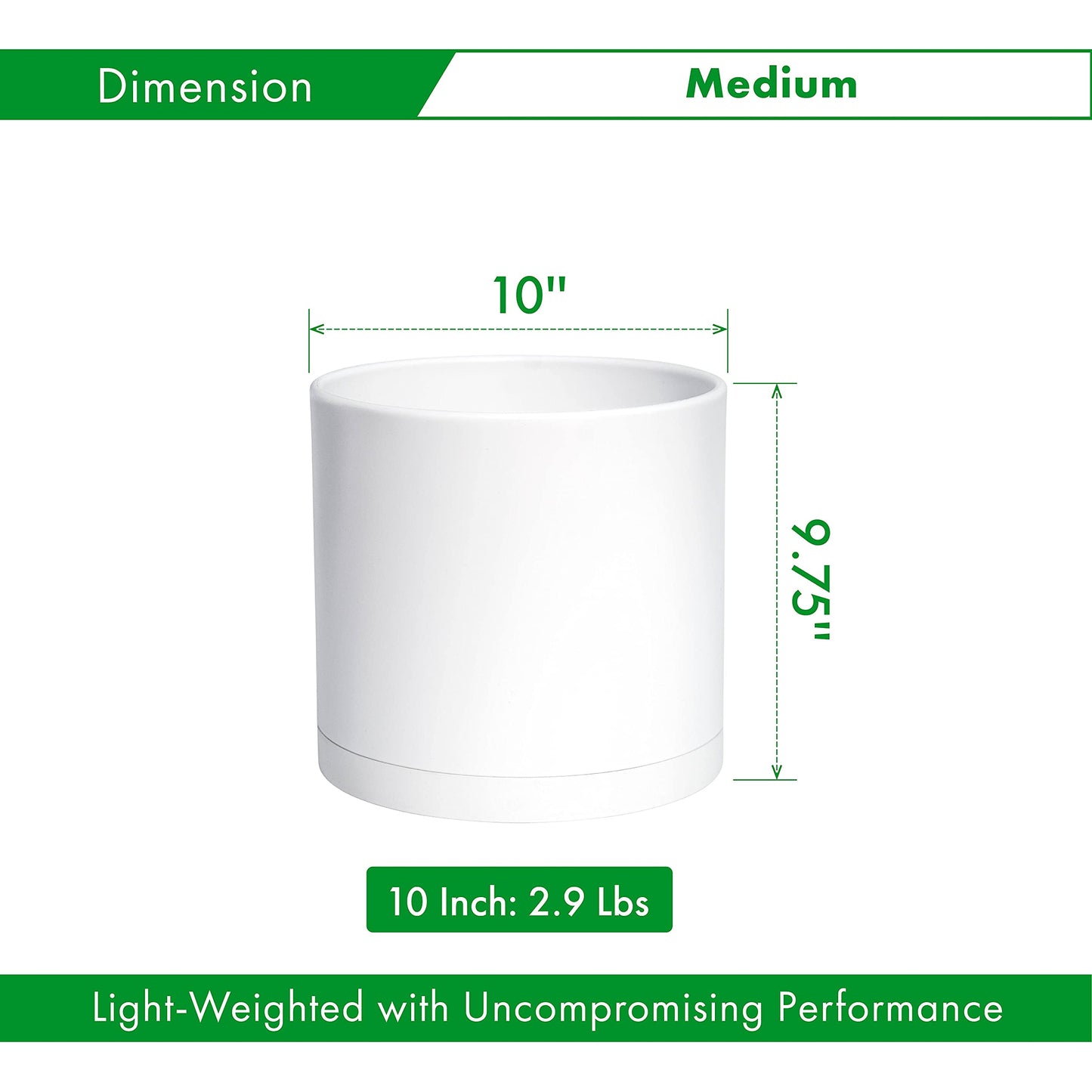 D'vine Dev 10 Inch Plastic Planter Pots for Plant Pot with Drainage Hole and Seamless Saucers, White Color, 74-X-A-2