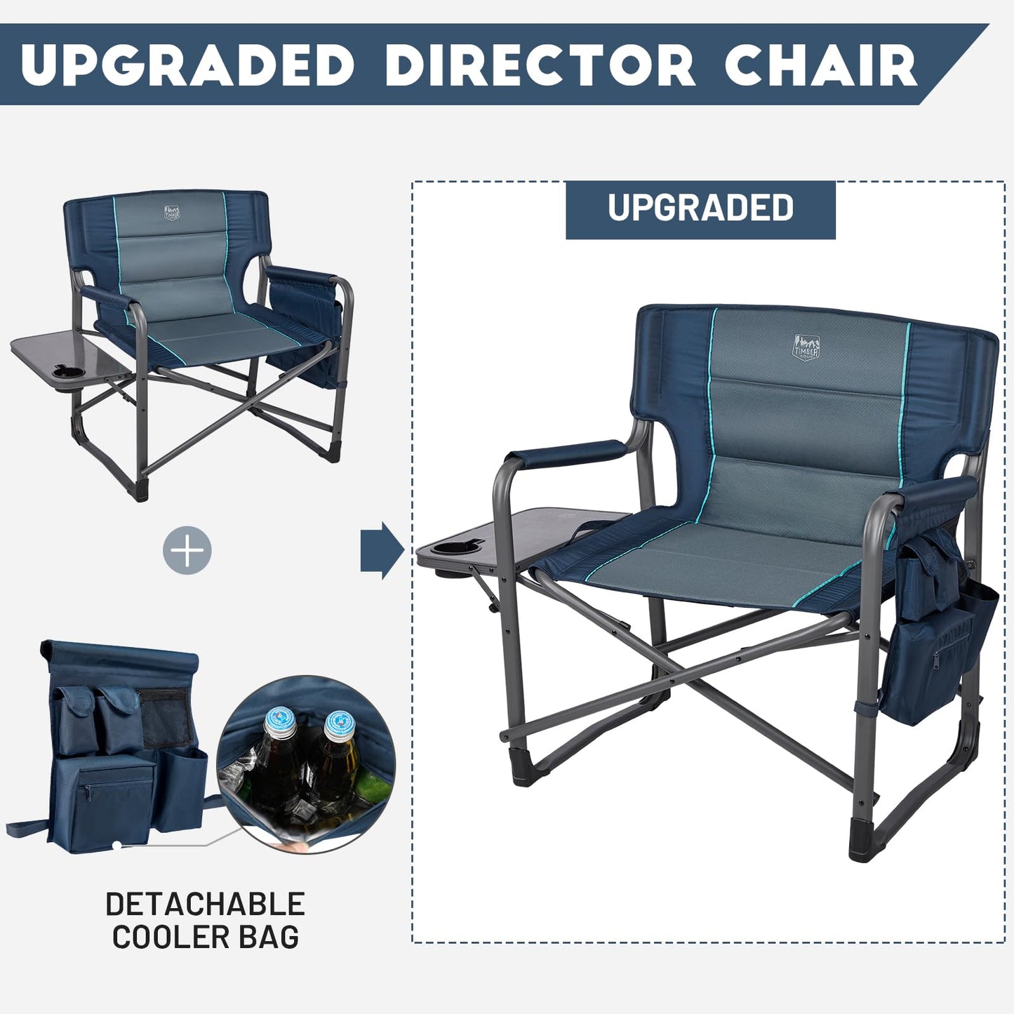 TIMBER RIDGE XXL Upgraded Oversized Directors Chairs with Foldable Side Table, Detachable Side Pocket, Heavy Duty Folding Camping Chair up to 600 Lbs Weight Capacity (Blue) Ideal Gift