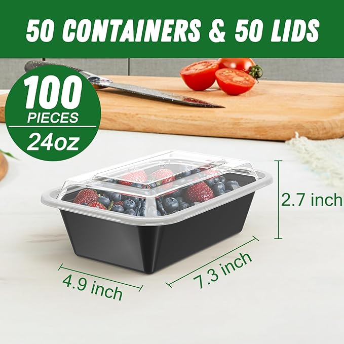 50 Pack 24 oz Meal Prep Containers Reusable