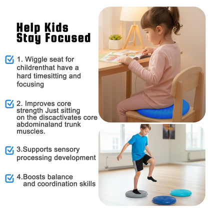Hanstuten Wobble Cushion Core Balance Disc, Wiggle Seat for Sensory Kids to Stay Focused, Non-slip Balance Pads with Inflation Pump for Physical Therapy & Core Strength (1Blue)