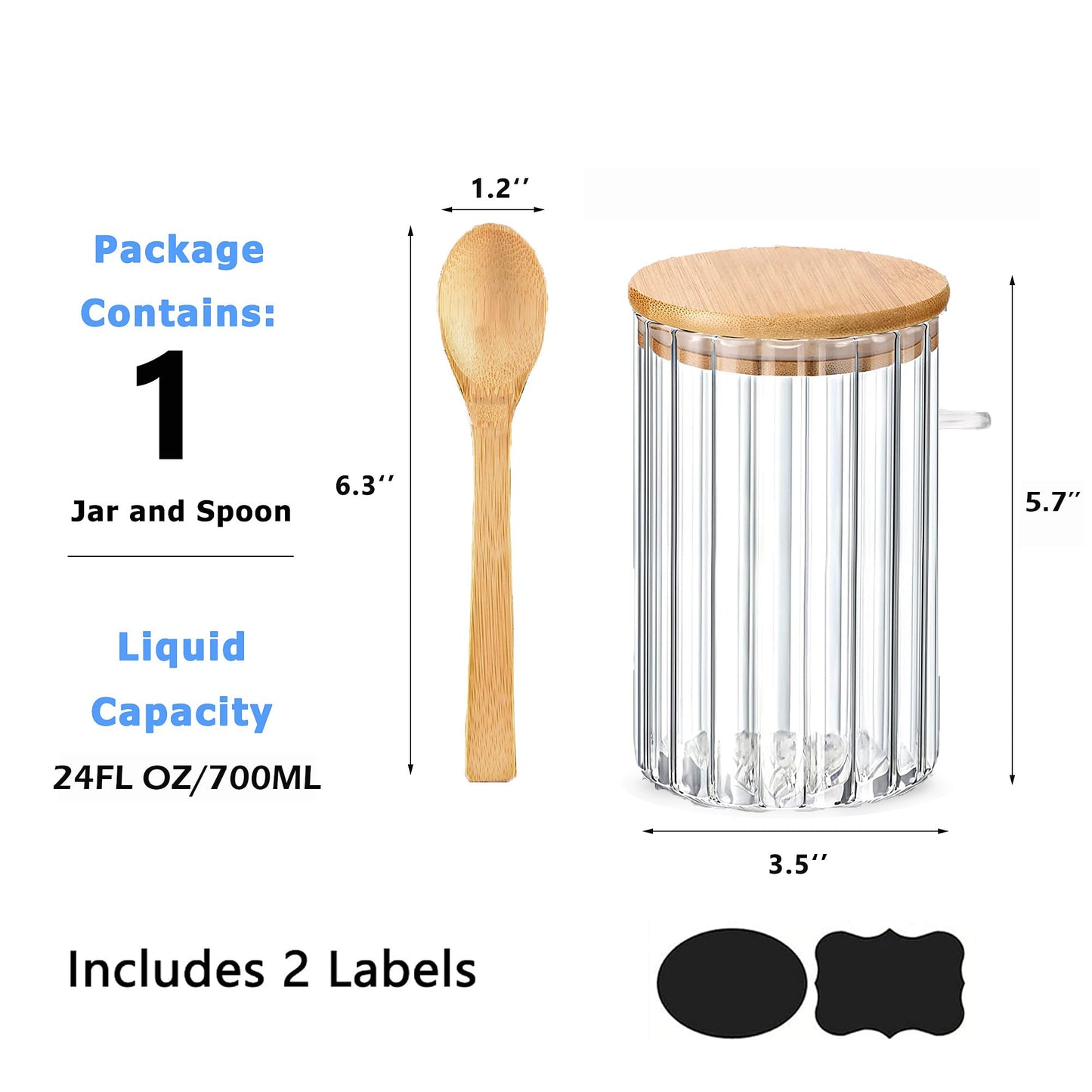 Steviieden 24 FL OZ Airtight Glass Jar with Bamboo Spoons Lids Overnight Oats Container Decorative Coffee Bar Food Storage Jar Cereal Nuts Salts Coffee Tea Flour Sugar Container Spice Jar