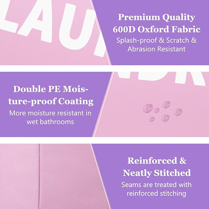 2Pcs 95L Purple + Pink Laundry Basket, Folding Laundry Hampers