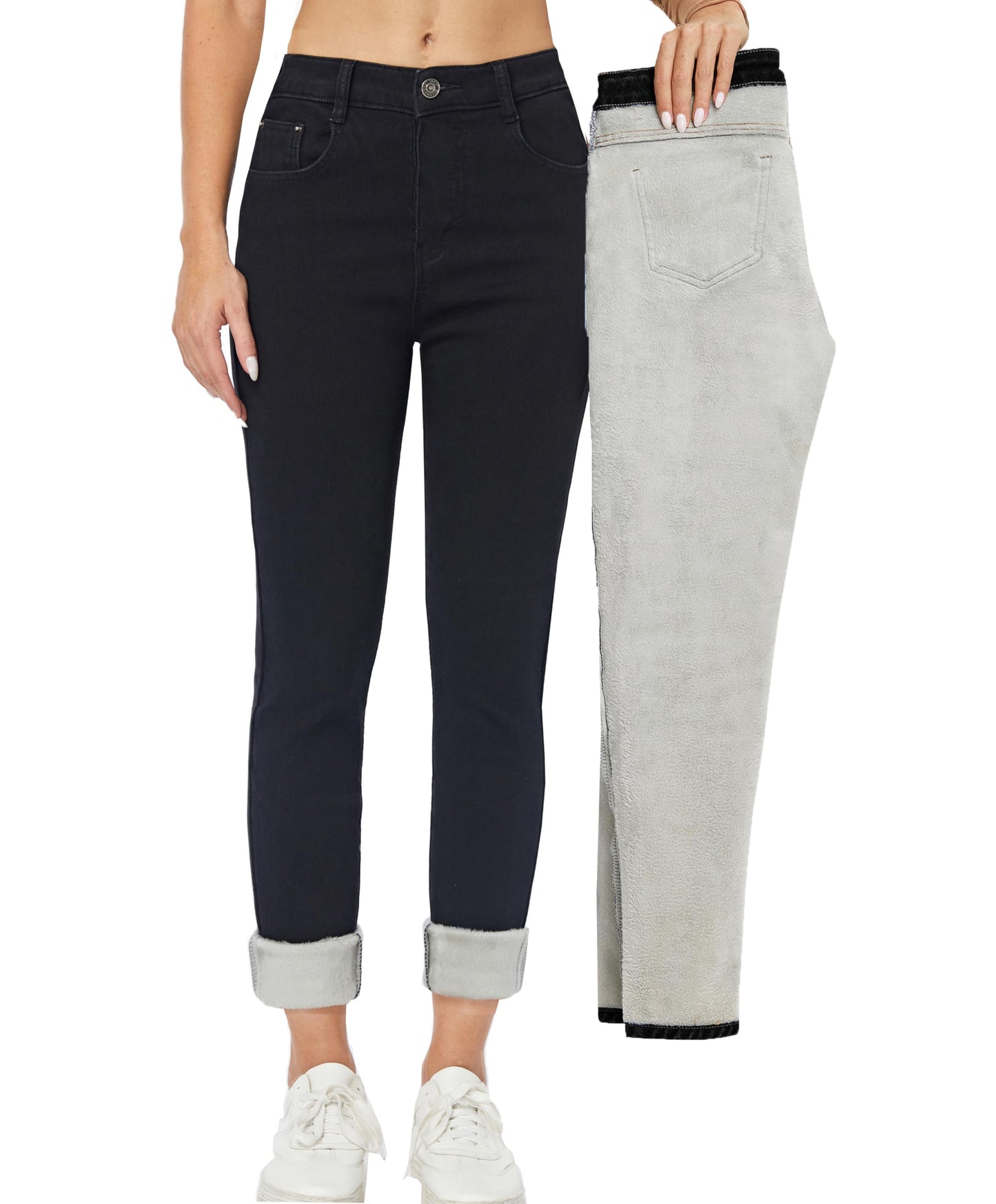 heipeiwa Womens Winter Jeans Thick Skinny Pants Fleece Lined Slim Stretch Warm Jeggings