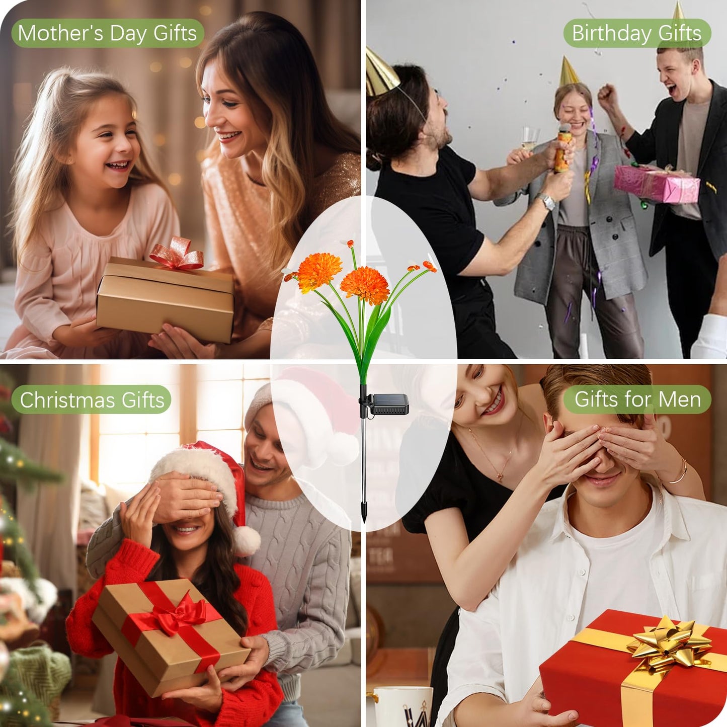 Solar Garden Lights, 4 Pack Solar Swaying Bee Lights with Flowers, Waterproof Solar Firefly Lights Outdoor for Garden Patio Yard Pathway Fall Decoration Gifts for Women Mother's Day