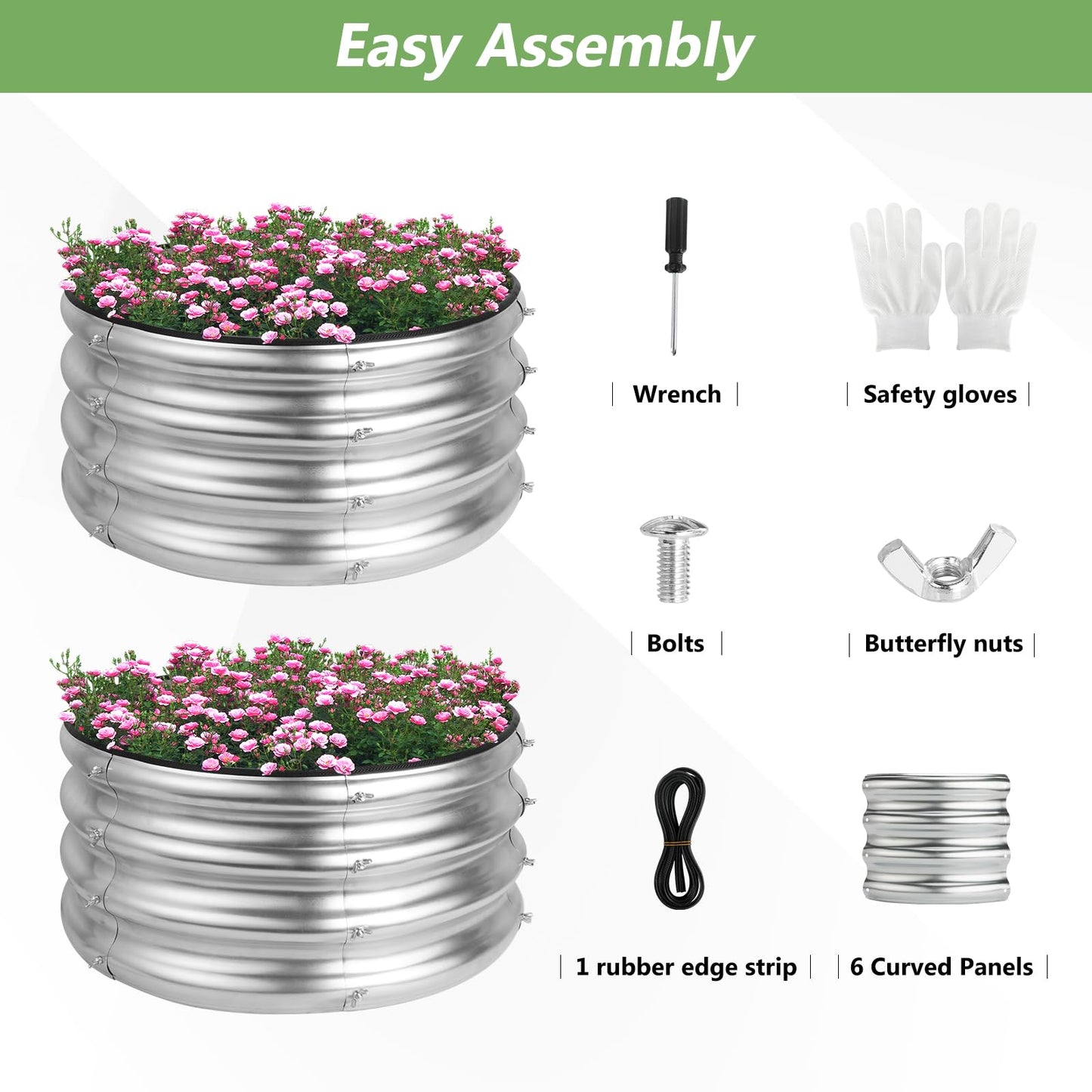 Liyarya 2 Pack 2x2x1ft Round Galvanized Raised Garden Bed Kits, Raised Garden Beds Metal Planter Outdoor Easy Assembly Garden Bed for Planting Vegetables, Fruits & Flowers, Sliver