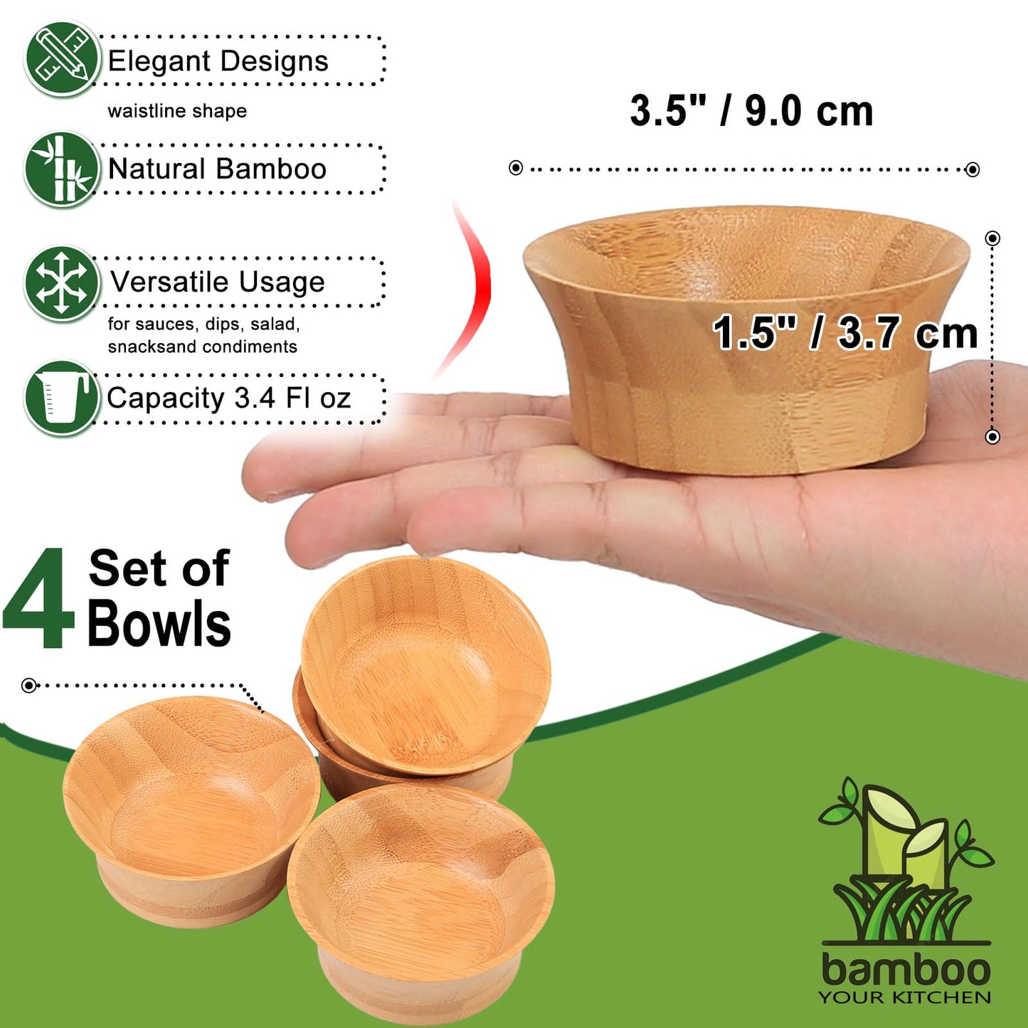 ZTHapwa Small Bamboo Wooden Bowls, 3.4 OZ Salsa Bowls for Side Dishes/Dipping Sauce, Hand Carved Kitchen Prep Bowl for Salt/Condiments, Charcuterie Board Accessories 4 Pcs