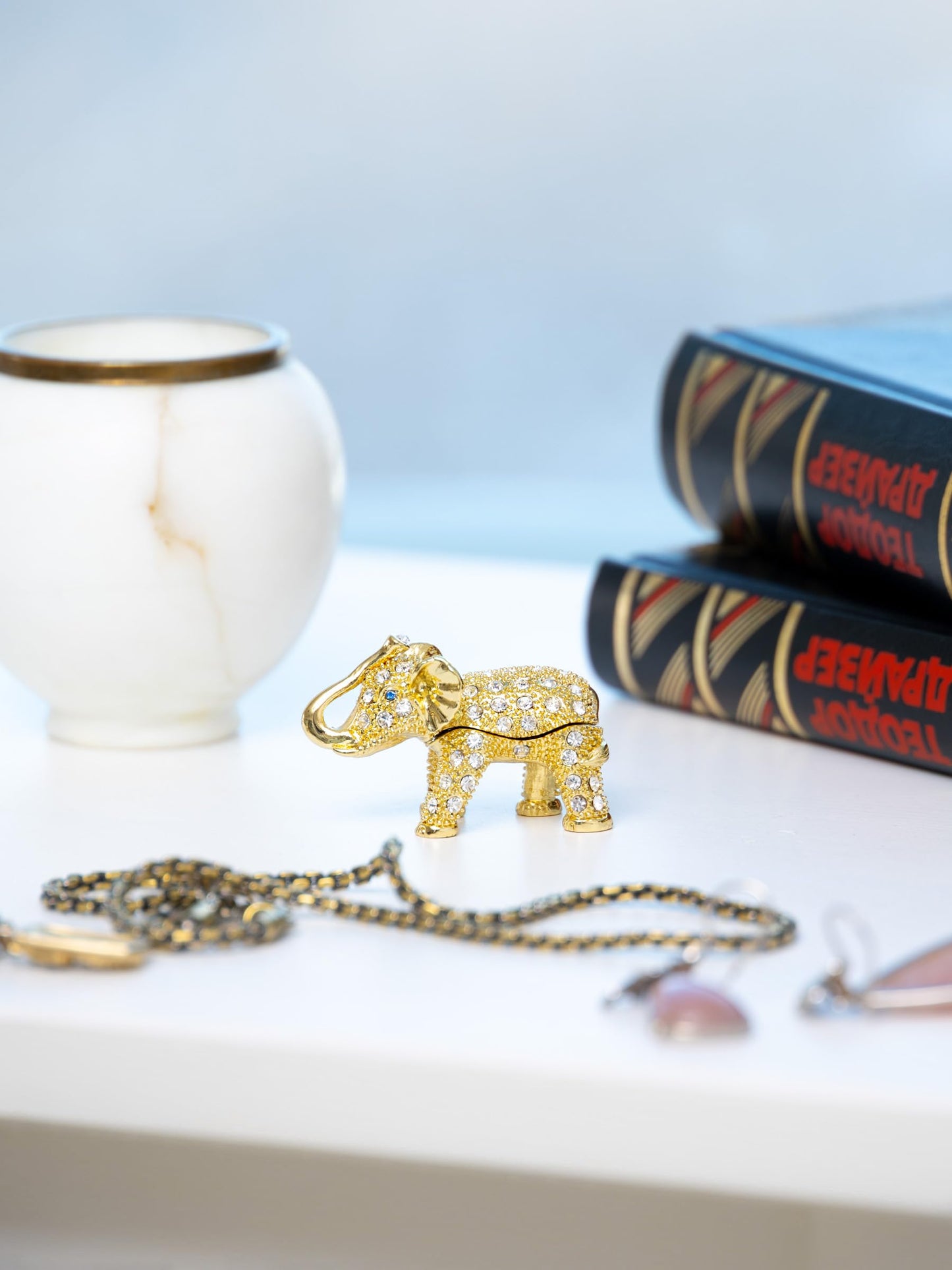 Keren Kopal Miniature Golden Elephant Trinket Box Faberge Style Animal Figurine Collectible for Collectors, Decorators, Enthusiasts Original Gift Idea
