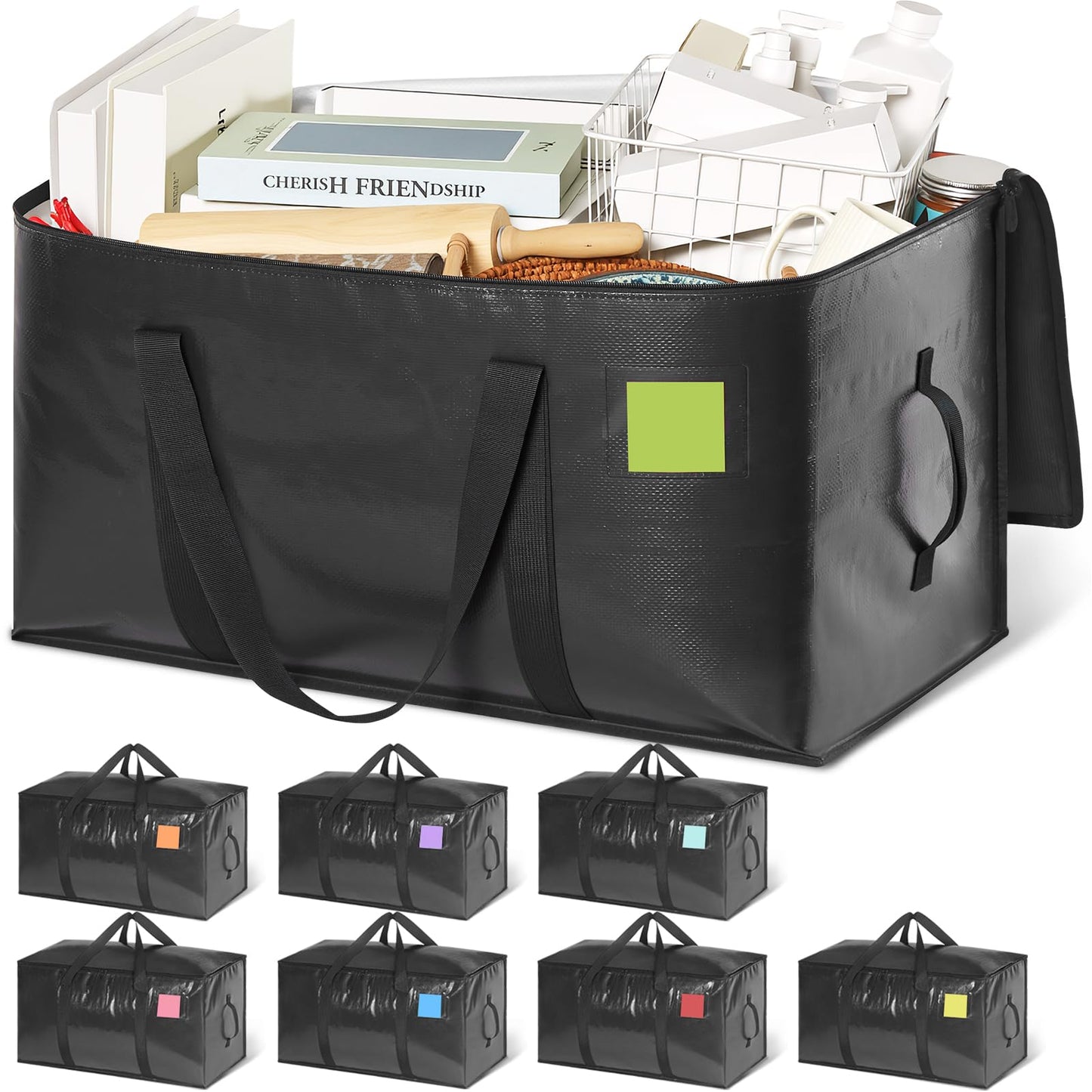 DAYSEON Heavy Duty Moving Bags Extra Large, Premium Storage Bags with Durable Zippers, Reinforced Handles, Moving Supplies for Clothes, Bedding, College Dorm Essentials, 8 Pack Black