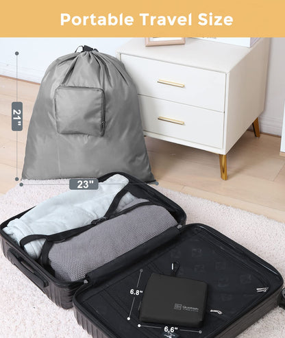 Travel Laundry bags, 2 Pack Dirty Laundry Travel Bag, Foldable Dirty Clothes Bag for Traveling, Washable and Small Laundry Bag with Handles for Suitcase, Gym, Camping, Black+Grey