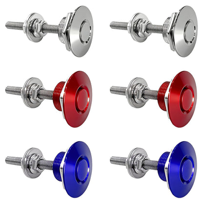 6Pack Quick Release Latch Universal 1.25in Diameter Aluminum Alloy Car Hood Pins Lock Clip Kit for Bumper Hood License Plate (Pack of 6pcs, Red, Silvery, Blue)