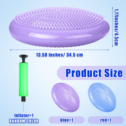 Silipull 2 Pcs Wiggle Seat Inflated Wobble Cushion Flexible Balance Disc with Air Pump for Core Stability Strengthening Improving Posture Physical Exercise(Macaroon Blue and Taro Purple)