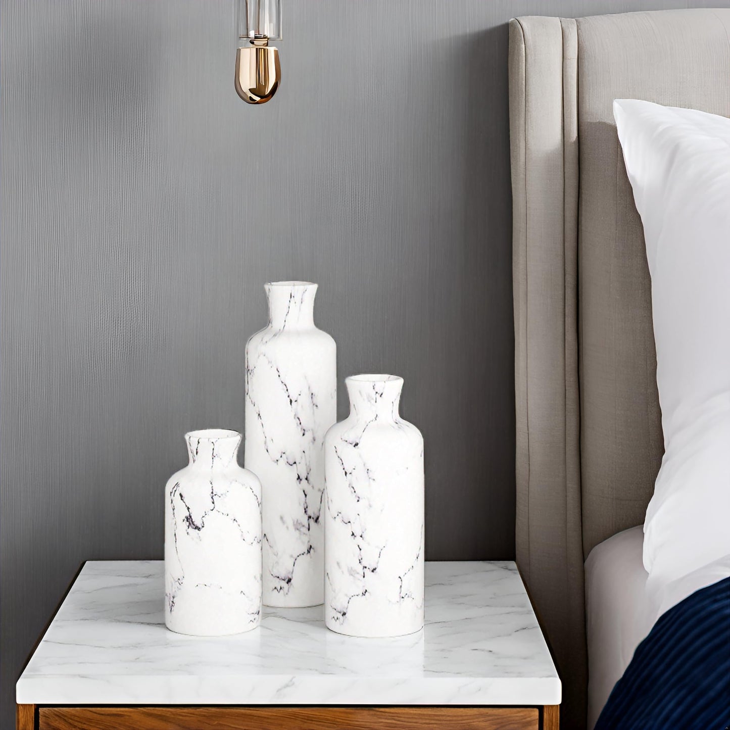 Creative Scents White Marble Look Vases Home Decor - Vase Set of 3 - Perfect for Holding Pampas Grass, Dried/Fresh Flowers, Vases for Your Kitchen, Bedroom, Office, Living/Dining Room, or Shelf Decor