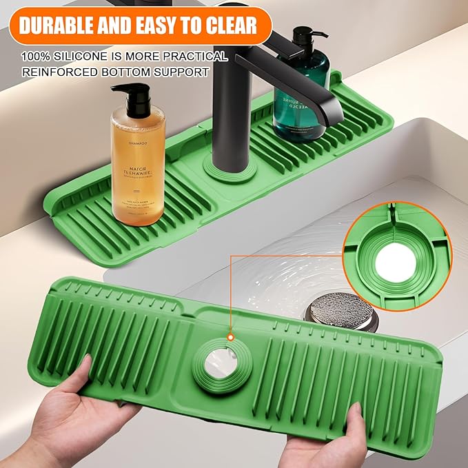 Green 24" Button Style Faucet Drip Catcher – Silicone Faucet Mat