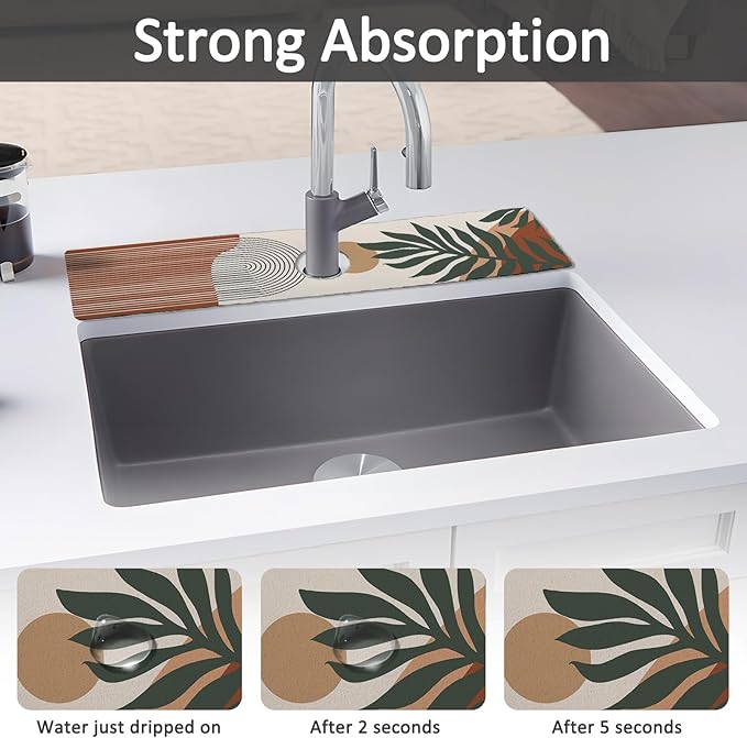 2PCS 24" X 5.5" Kitchen Sink Splash Guard Faucet Mat Boho Super Absorbent Fast