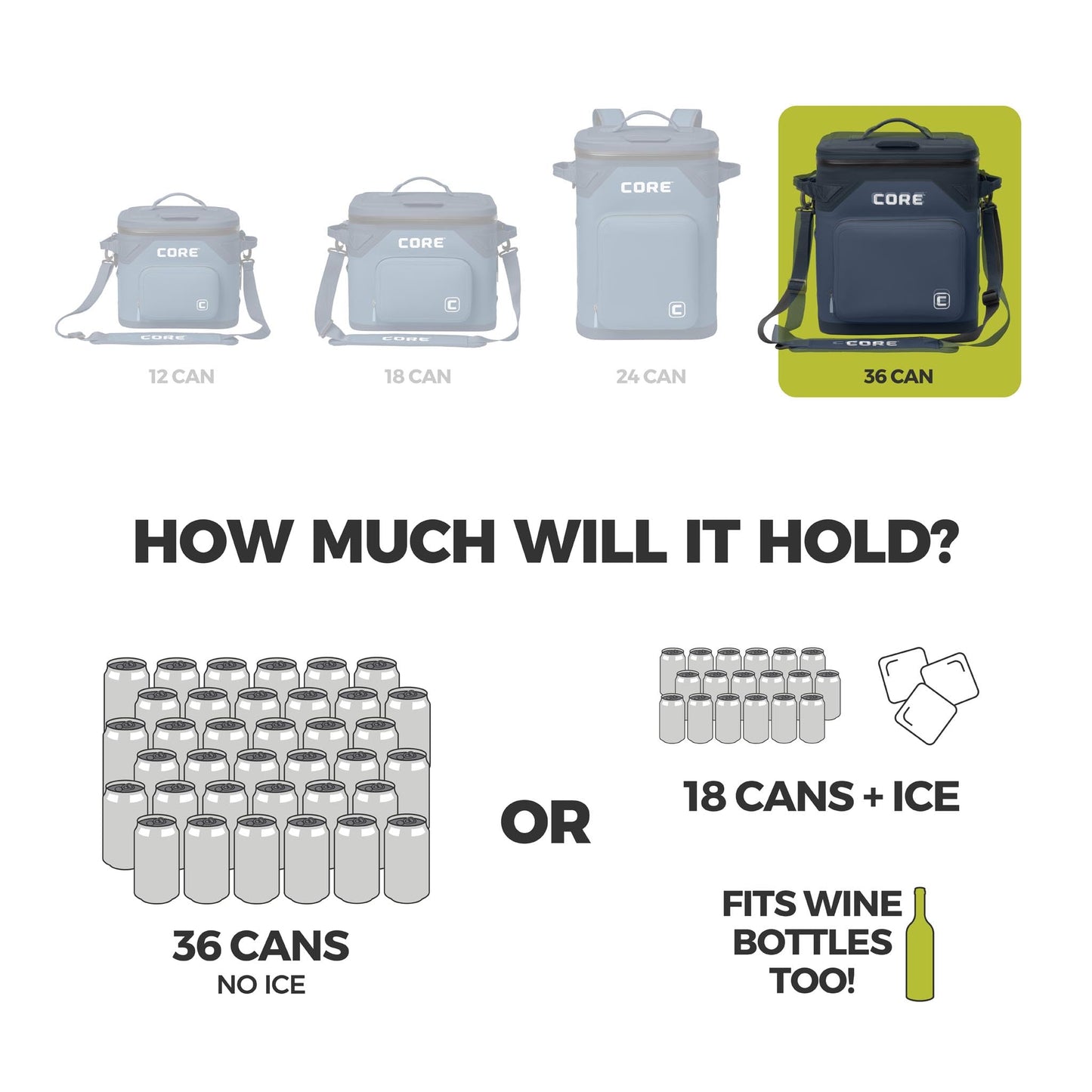 CORE Magnetic Leak Proof 36 Can Soft Cooler with Waterproof Zipper | Insulated Bag Portable Ice Chest Box | Best Soft Cooler for Food & Beverages for Tailgating, Car Camping, and Family Beach Picnics