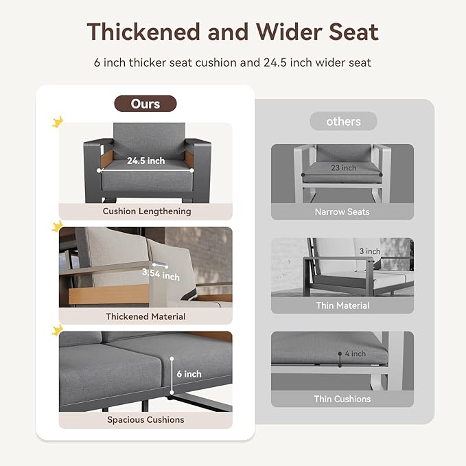 Aoxun Aluminum Outdoor Patio Furniture Set, 2 Seats Metal Sectional Patio