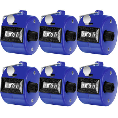 TOODOO 6 Pack Hand Tally Counter 4 Digit Mechanical Palm Clicker Plastic Hand Held Counter Clicker with Metal Finger Ring for School Golf Sports Events Office Stadium(Blue)