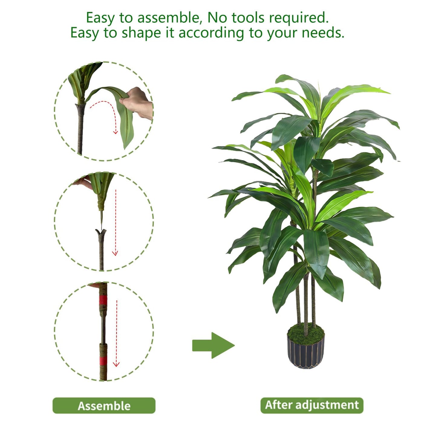 Artificial Dracaena Tree 48in - Fake Plants Tree with Black Planter - Faux Yucca Tree Tall with Lifelike Trunk and Leaves in Pot - Dracaena Artificial Plant for Home Office Living Room Fireplace Decor