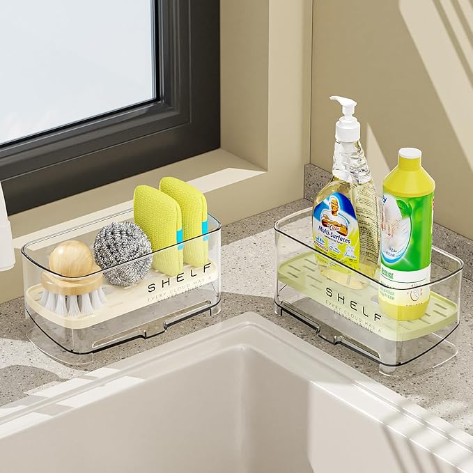 Sponge Holder for Kitchen Sink, Countertop Sink Caddy for Sponges, Brush &