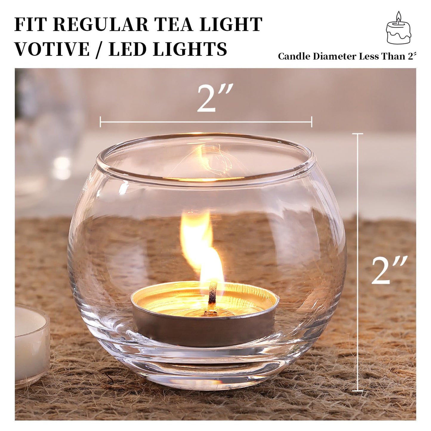 Volens 24PCS Clear Votive Candle Holders for Table Centerpieces, 2''×2'' Round Glass Tealight Candle Holders Bulk for Wedding Decor and Home Decorations