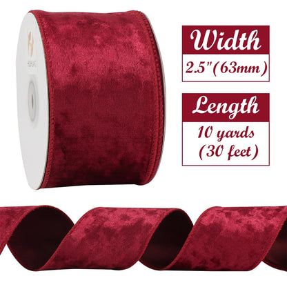 HUIHUANG Red Velvet Ribbon Wired 2-1/2 inch, Christmas Velvet Ribbon for X-mas Tree, Large Bows, Wreaths, Gift Wrapping, Garland, Home Decor, Crafts-Continuous 10 Yards/Roll