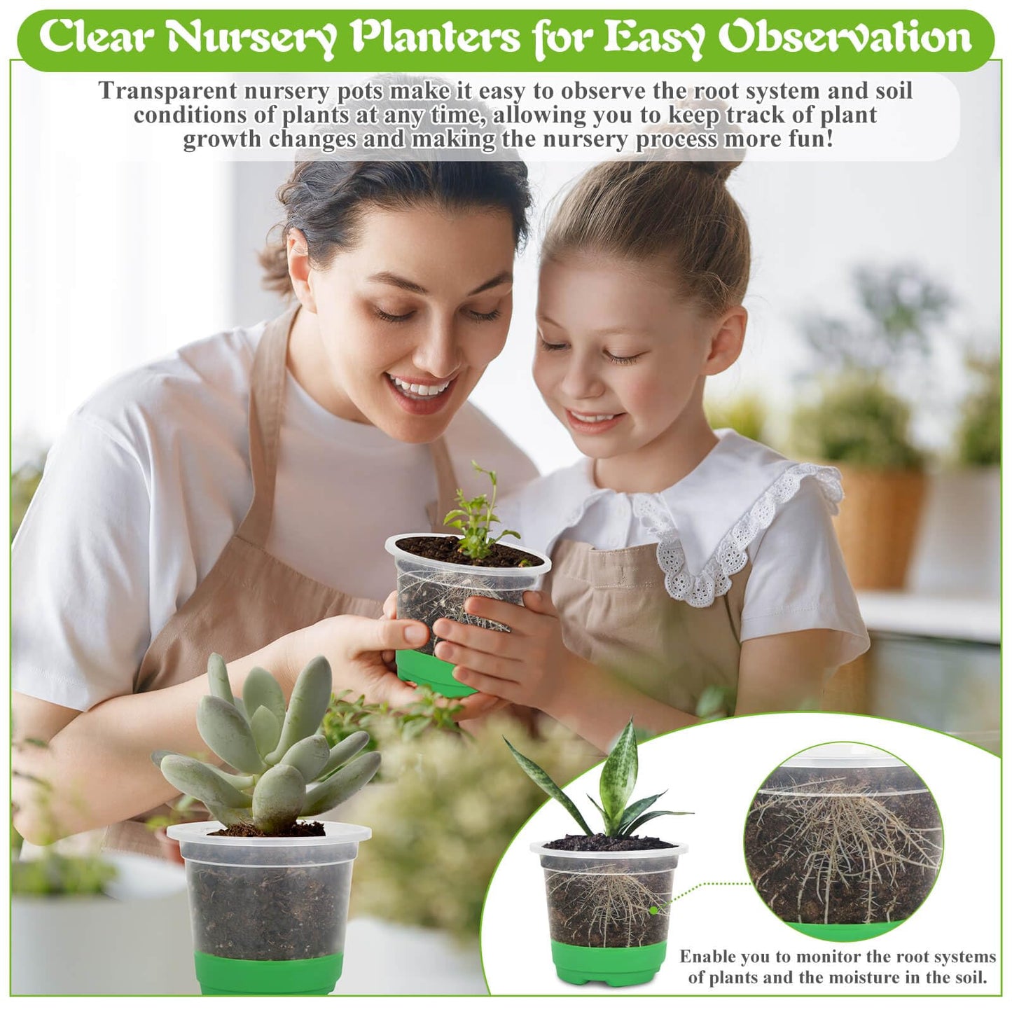 Caffox 55PCS Reusable Seed Starter Kit Includes 30 Packs 3.5" Clear Nursery Pots with Silicone Base, Repotting Mat, Gardening Gloves, Plant Labels and Seedling Tools for Easy Transplant