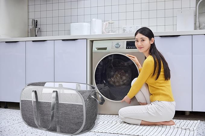 pop-up laundry basket，with Durable Handles collapsible Mesh laundry Hamper