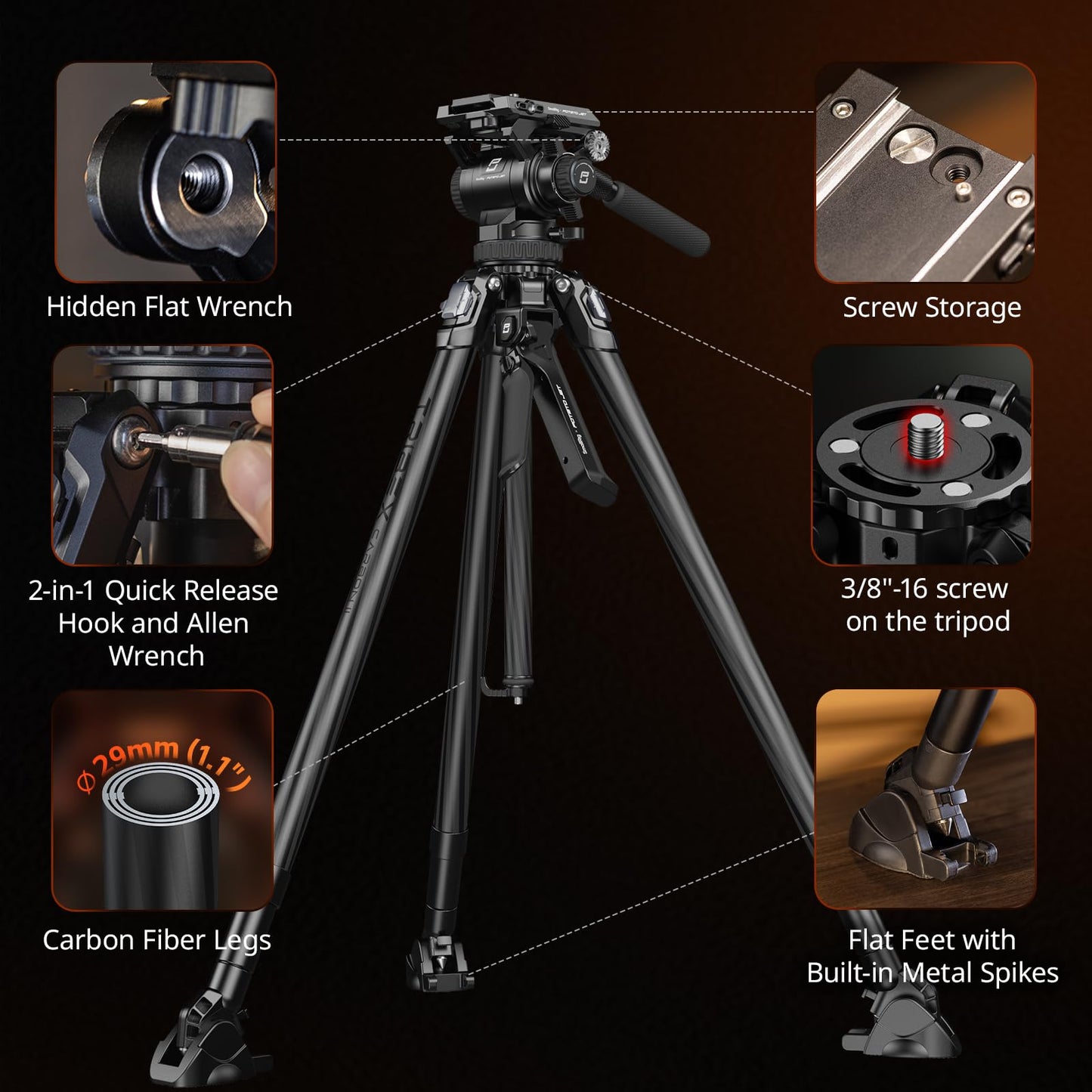 SmallRig x Potato Jet Tribex Carbon II Hydraulic Carbon Fiber Tripod, Fast Extend Camera Video Tripod with 4-Step Counterbalance Fluid Head,Weight 8.3lbs,Load up to 13.2lbs - 5755