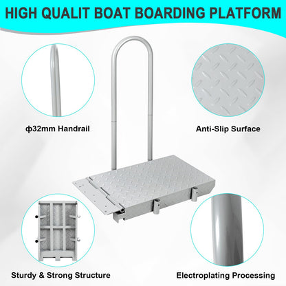 HomiShare Boat Boarding Platform with Handrail, Dock Extension Step with Safety Grab Bar, Folding Dock Boarding Platform for Marina, Dock, Deck, Boat, Silver