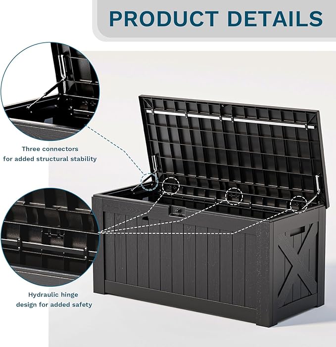Patiowell 120 Gallon Large Deck Box, Outdoor Lockable Storage Box for Gardening Tools, Waterproof Deck Box for Patio Furniture, Black