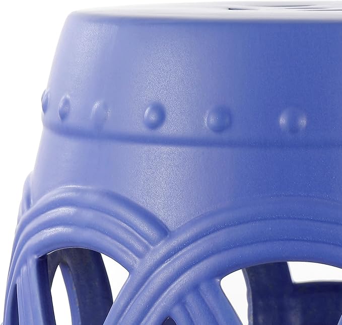 JONATHAN Y TBL1022D Lucky Coins 16" Chinese Ceramic Drum Indoor/Outdoor Garden Stool Bohemian, Coastal, Cottage, French Country, Traditional, for Living Room, Garden Room, Patio, Matte Blue