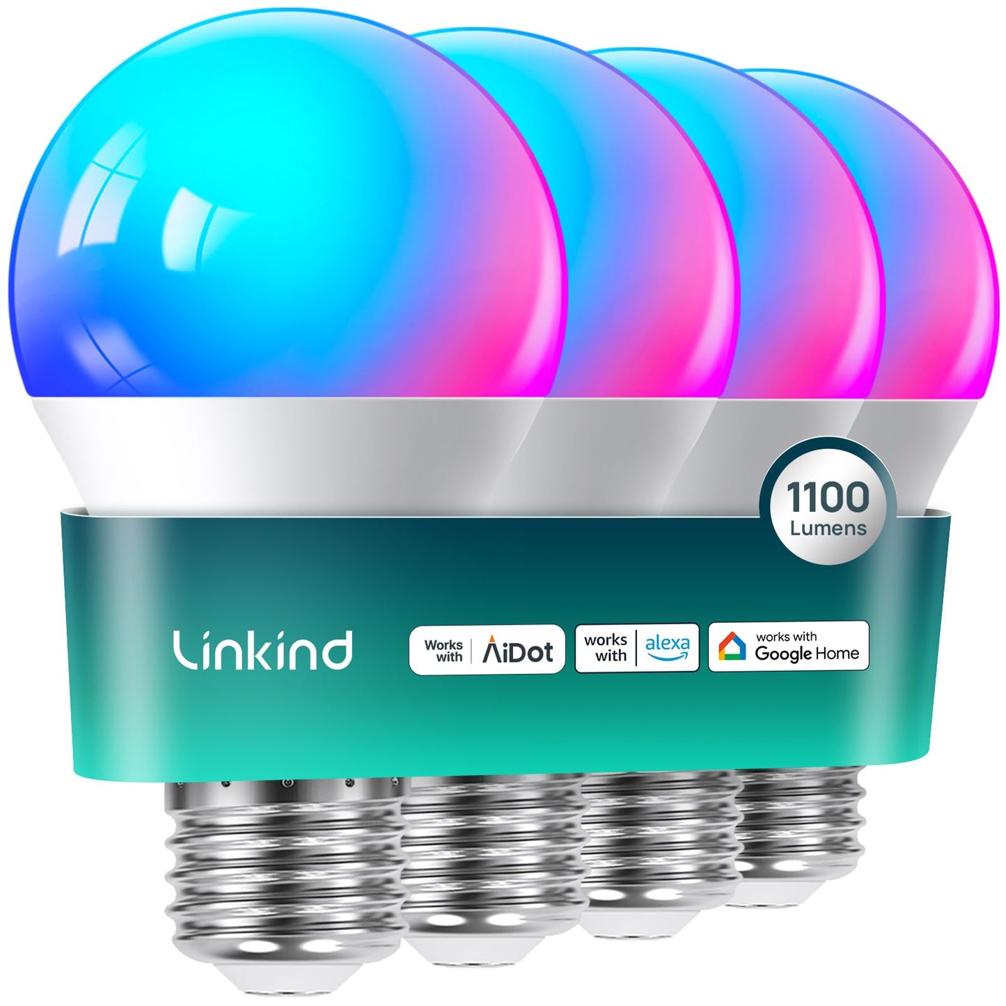 Linkind Smart Light Bulbs, 1600LM (100W Equivalent) Smart Bulb, Work with Alexa & Google Home, RGBTW Color Changing Bulb Music Sync, 2.4GHz Wi-Fi & Bluetooth, LED Alexa Light Bulbs 14W, A21 E26, 2Pack
