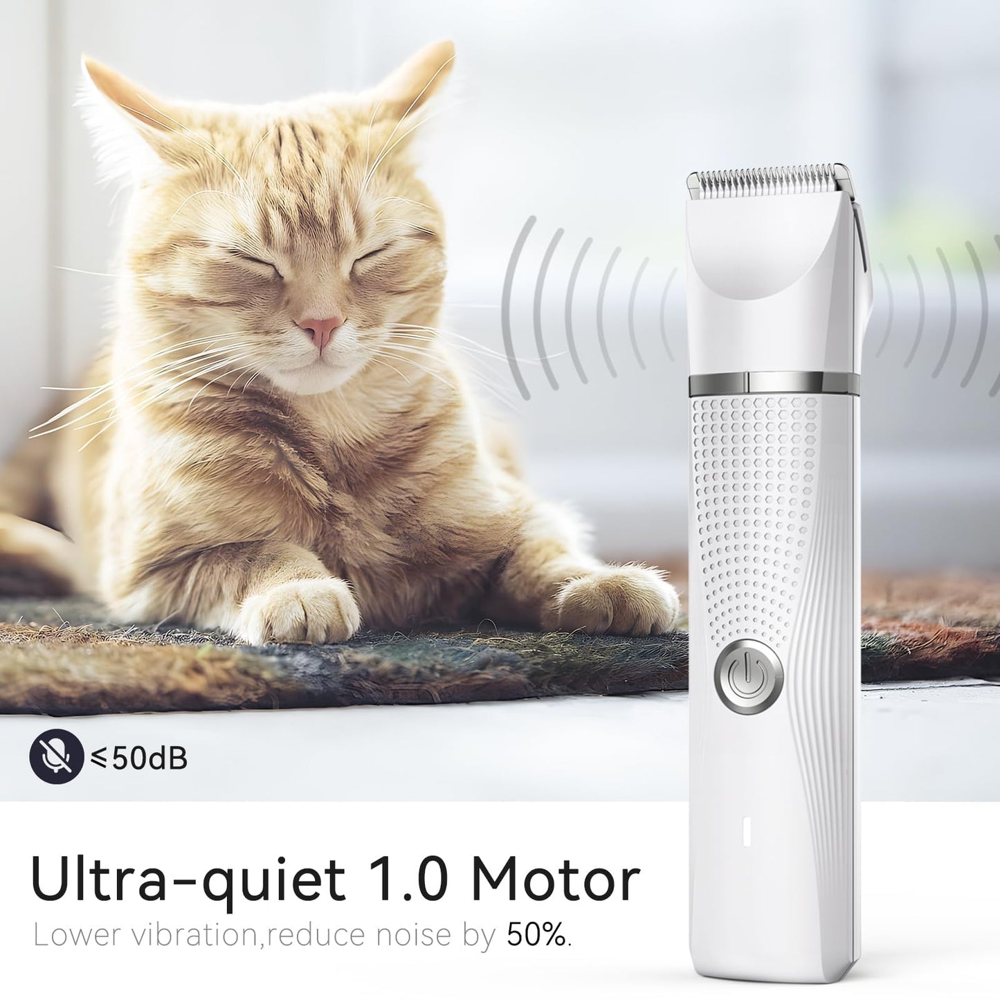 Bautrium Cat Grooming Clippers Kit, Low Noise Cat Shaver for Matted Fur Claw - Paw Trimmer for Dogs with Stainless Steel Scissors Combs & USB-C Charging Cable