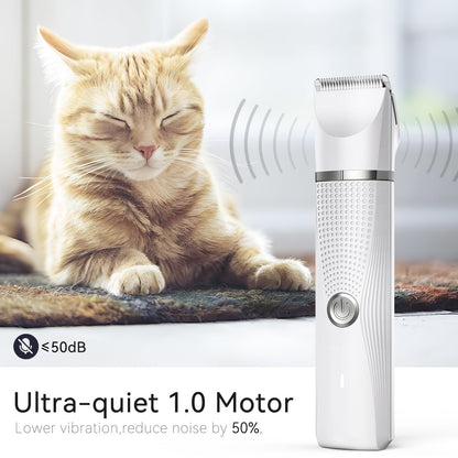 Bautrium Cat Grooming Clippers Kit, Low Noise Cat Shaver for Matted Fur Claw - Paw Trimmer for Dogs with Stainless Steel Scissors Combs & USB-C Charging Cable