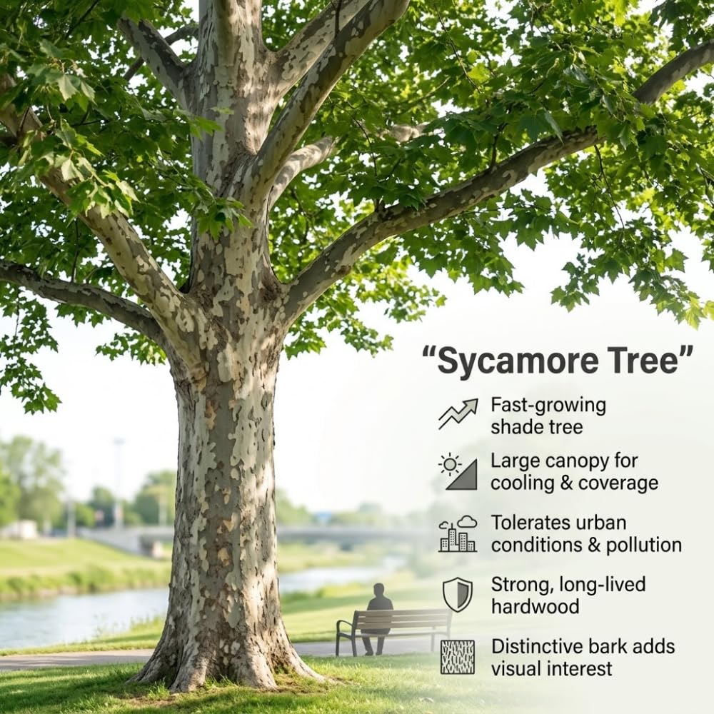 2 American Sycamore Tree, Quart Pot - 12-18 Inch Tall, Vigorous Growth Habit with Unique Peeling Bark for Winter Interest