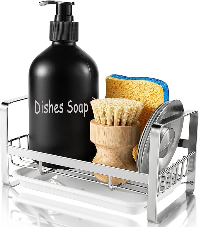 TEZZ Sponge Holder for Kitchen Sink, Stainless Steel Kitchen Storage Sink Caddy