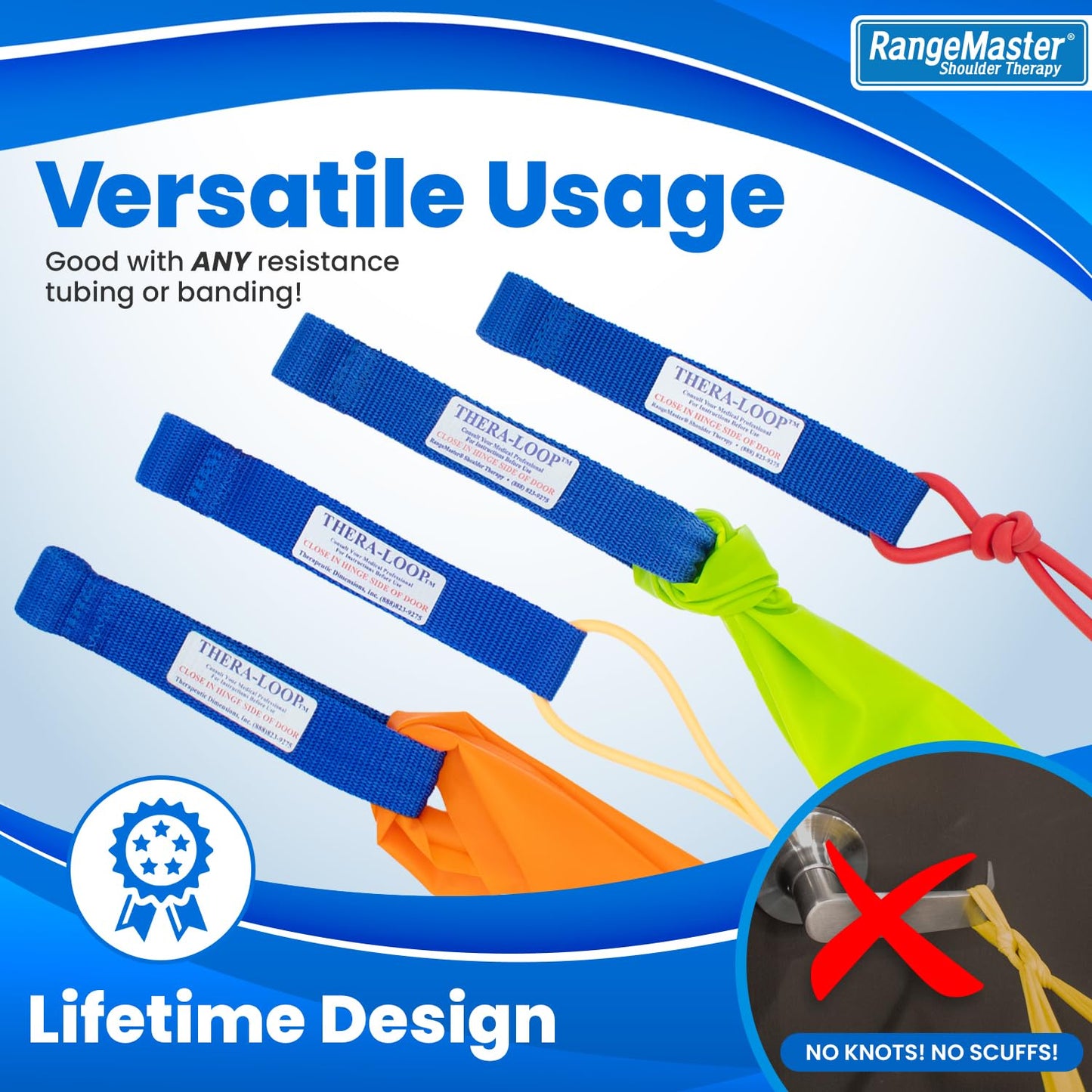 RangeMaster TheraLoop Door Anchors │ Non-Slip │ Complements Exercise Bands or Tubes │ Great for Exercising or Strengthening Activities│2 Pack, Blue