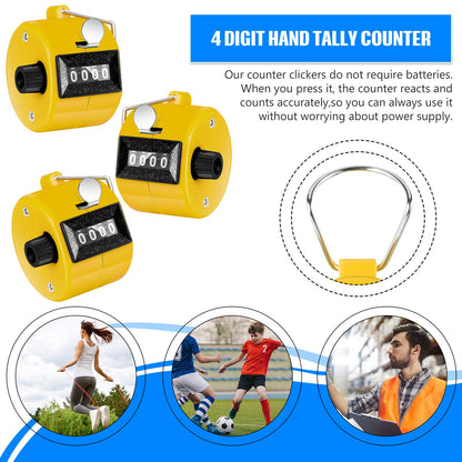 TOODOO 6 Pack Hand Tally Counter 4 Digit Mechanical Palm Clicker Plastic Hand Held Counter Clicker with Metal Finger Ring for School Golf Sports Events Office Stadium(Yellow)