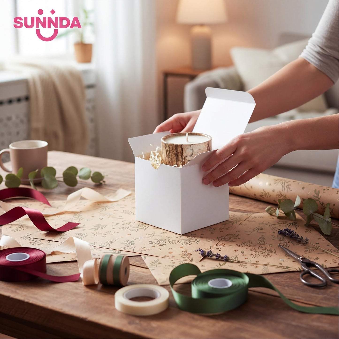 Sunnda 5x5x5 Small Gift Boxes (20 Pack) - Instant Pop-Up Design Quick Assembly - Sturdy Cardboard Bulk White Gift Boxes with Lids for Presents, Mugs, Ornaments, Candles