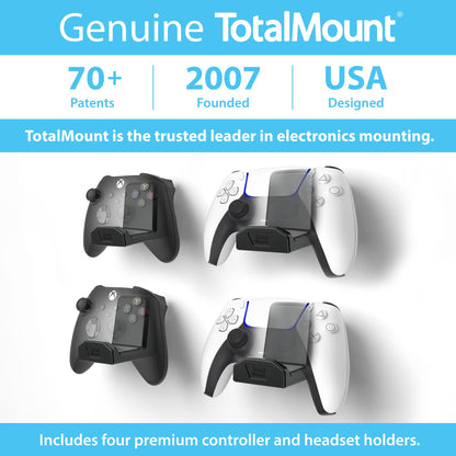 TotalMount Controller Wall Stands (4 Pack) with Non-Slip Pads & Removable Adhesive for Xbox, PS5, PS4, and Nintendo – These Premium Holders Won’t Damage Your Wall with Screws or Permanent Adhesive